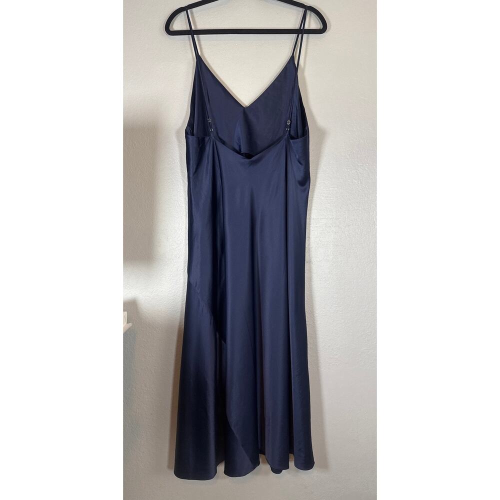 Natori Slip Dress Satin Dark Blue Glamour Scoop Neck Women XL Minimalist Strappy - Picture 4 of 7